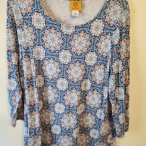 Ruby Rd. Floral Mosaic Long Sleeve Top